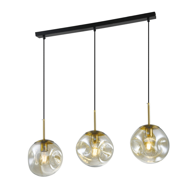 QUVIO Hanglamp eettafel - 3 lichtspunten - Glazen bollen - Langwerpig - Metaal - Glas (1)