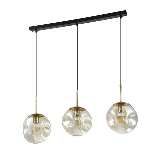 QUVIO Hanglamp eettafel - 3 lichtspunten - Glazen bollen - Langwerpig - Metaal - Glas