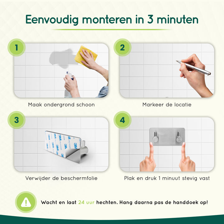 XIVADA Handdoekhaken Duo - Rvs - Plakstrip - Zilver - 2 in 1 (5)