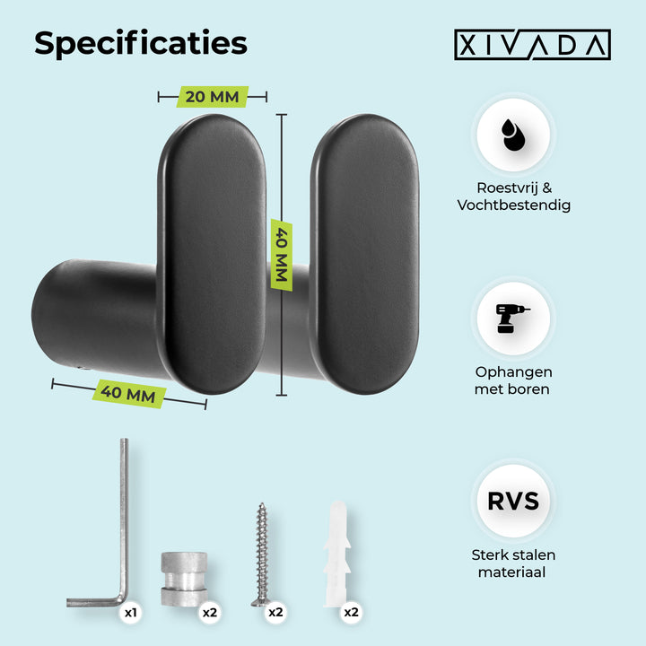 XIVADA Handdoekhaakjes Mila - Schroefset - Rvs - Zwart - Set van 2 (3)