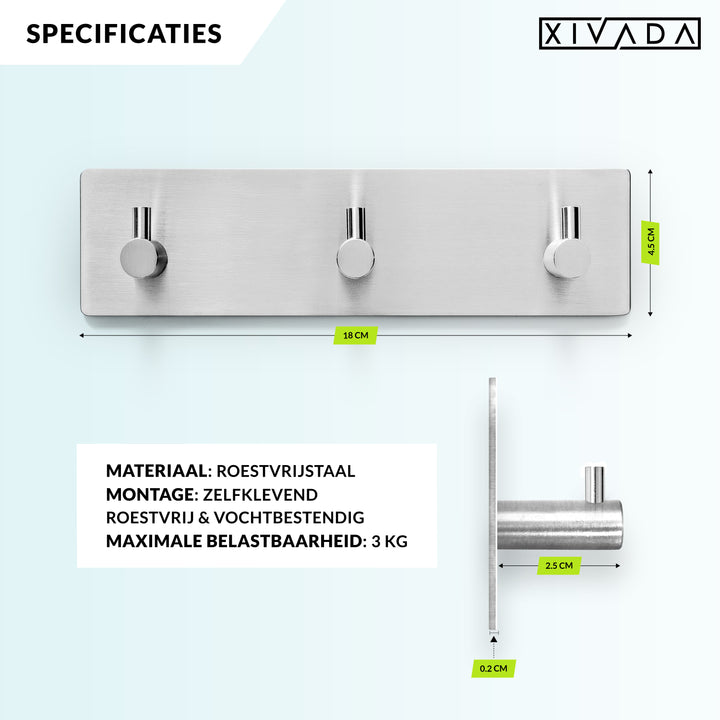 XIVADA Handdoekhaakjes Tres - Zelfklevend - Zilver - 3 in 1 (4)