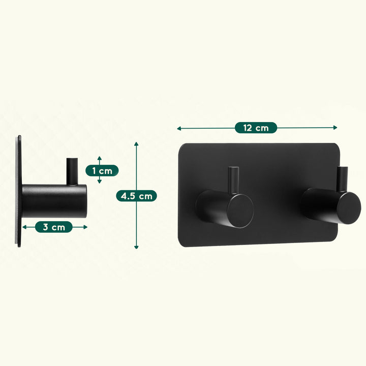XIVADA Handdoekhaken Duo - Rvs - Plakstrip - Zwart - 2 in 1 (6)
