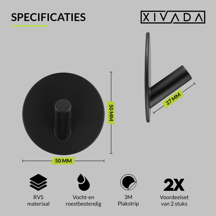 XIVADA Handdoekhaakjes Xavi - Zelfklevend - Rvs - Zwart - Set van 2 (1)