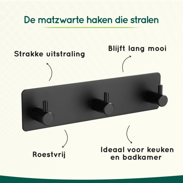 XIVADA Handdoekhaakjes Tres - Zelfklevend - Zwart - 3 in 1 (2)