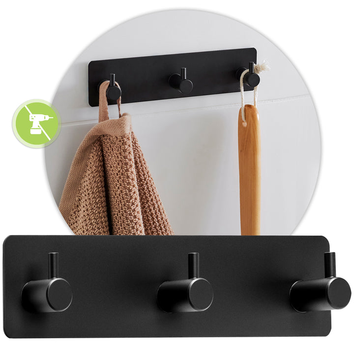 XIVADA Handdoekhaakjes Tres - Zelfklevend - Zwart - 3 in 1 (1)