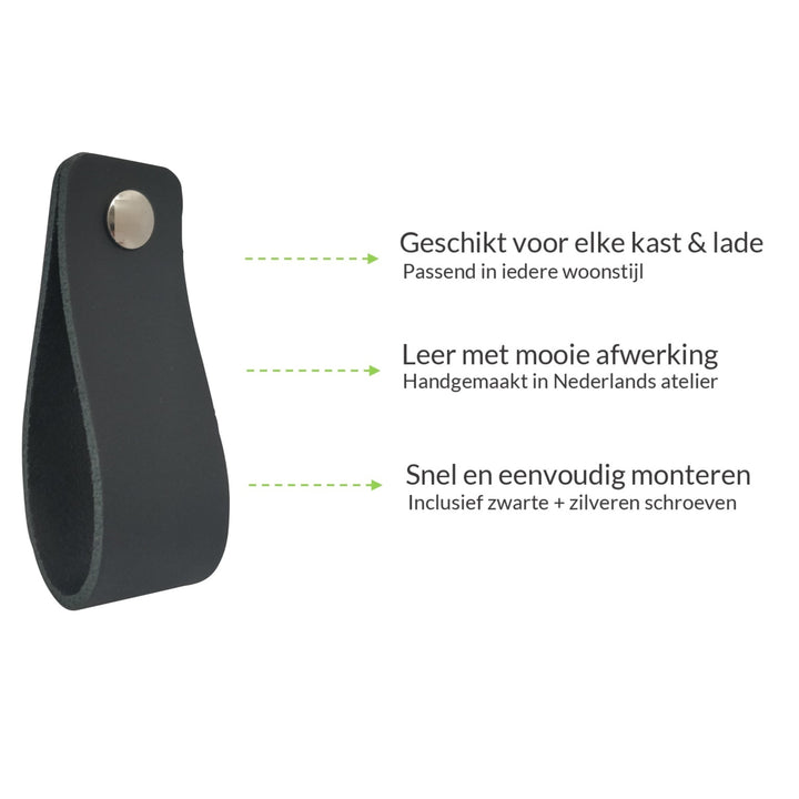 XIVADA Leren Handgreep Juqa - Boren - Leer - Zwart - Set van 6 (6)