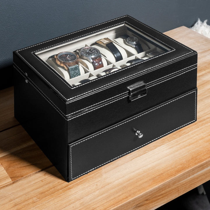 Aretica Horlogebox luxe met 20 horloge compartimenten zwart (6)