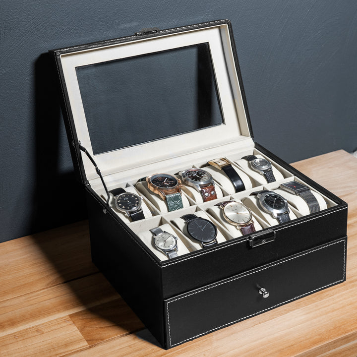 Aretica Horlogebox luxe met 20 horloge compartimenten zwart (7)