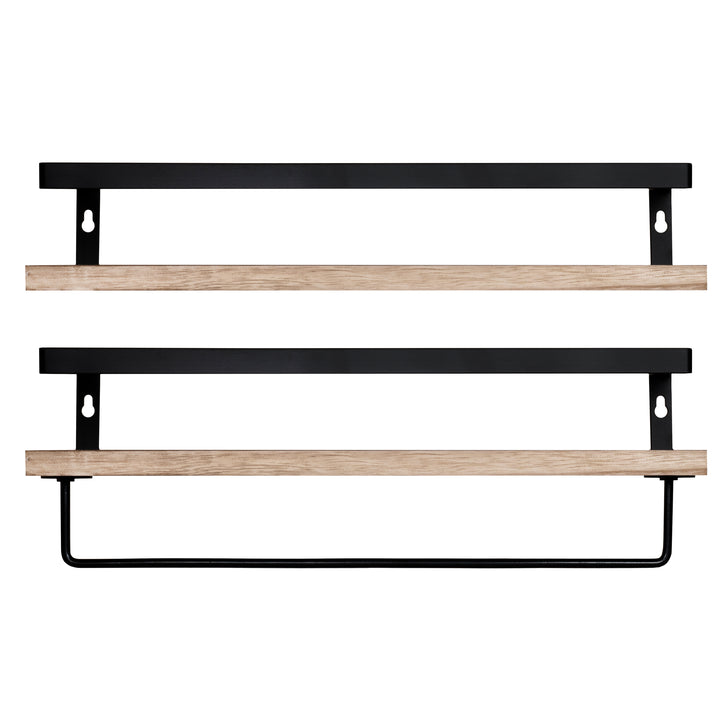 QUVIO Houten wandplank met metalen stang voor keuken (2)