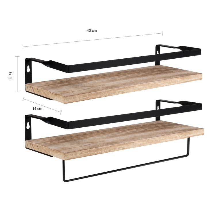 QUVIO Houten wandplank met metalen stang voor keuken (1)