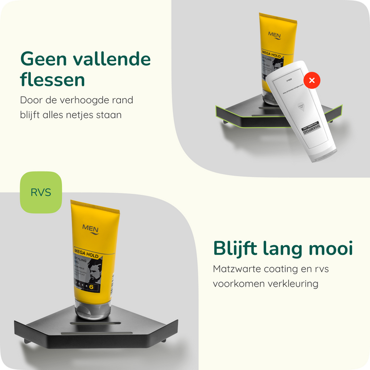XIVADA Doucherek Huca - Hoekrek - Boren - Rvs - Zwart - Set van 2 (3)