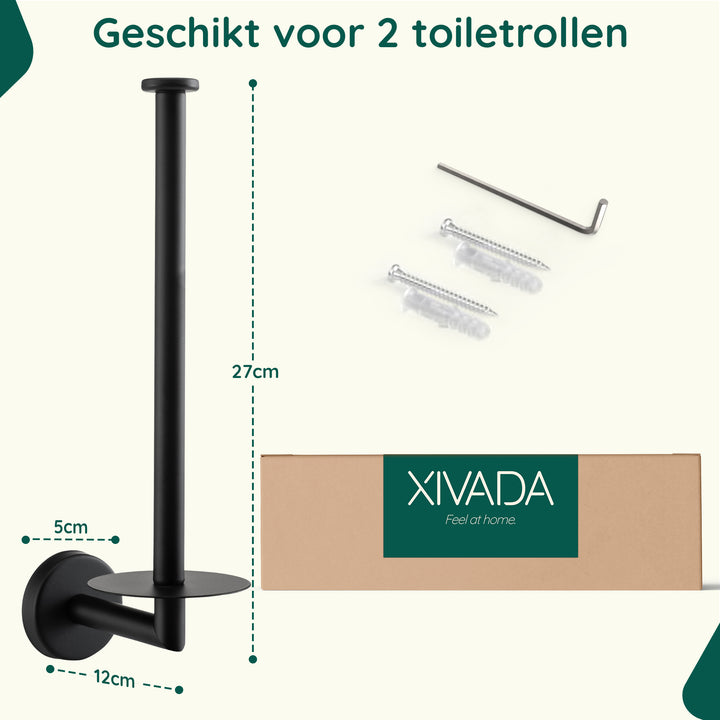 XIVADA Reserverolhouder Banci - Boren - Voor 2 wc rollen - Zwart (7)