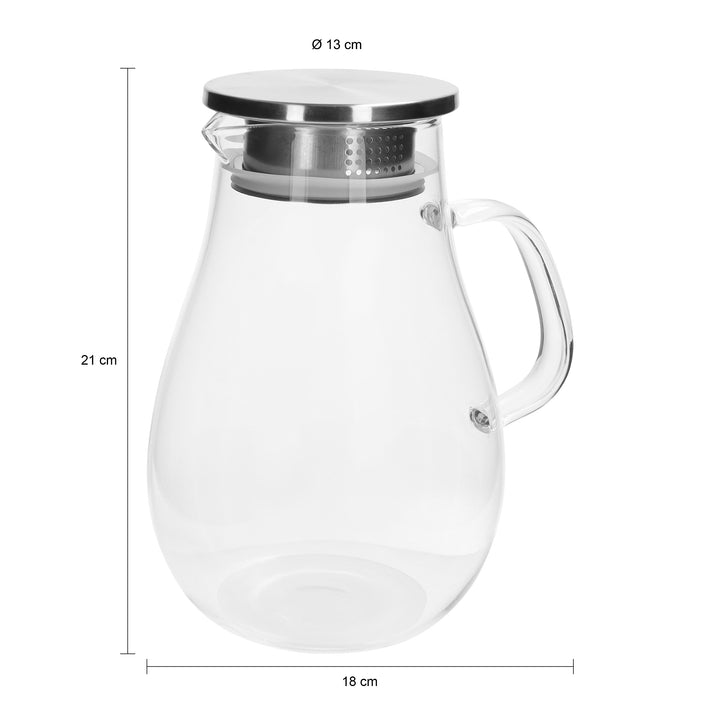 Krumble Karaf met handvat en dop met filter - 1,5 L - Glas - Transparant (1)