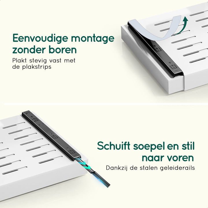 XIVADA Keukenorganizer - Schuiflade  - Aluminium - Verstelbaar - Wit (4)