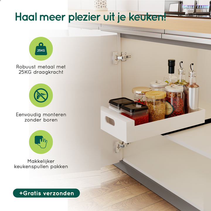 XIVADA Keukenkast organizer - Schuiflade  - Aluminium - 25 cm - Wit (3)