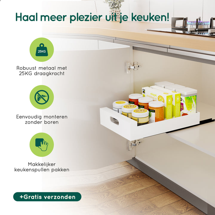 XIVADA Keukenkast organizer - Schuiflade  - Aluminium - 30 cm - Wit (3)