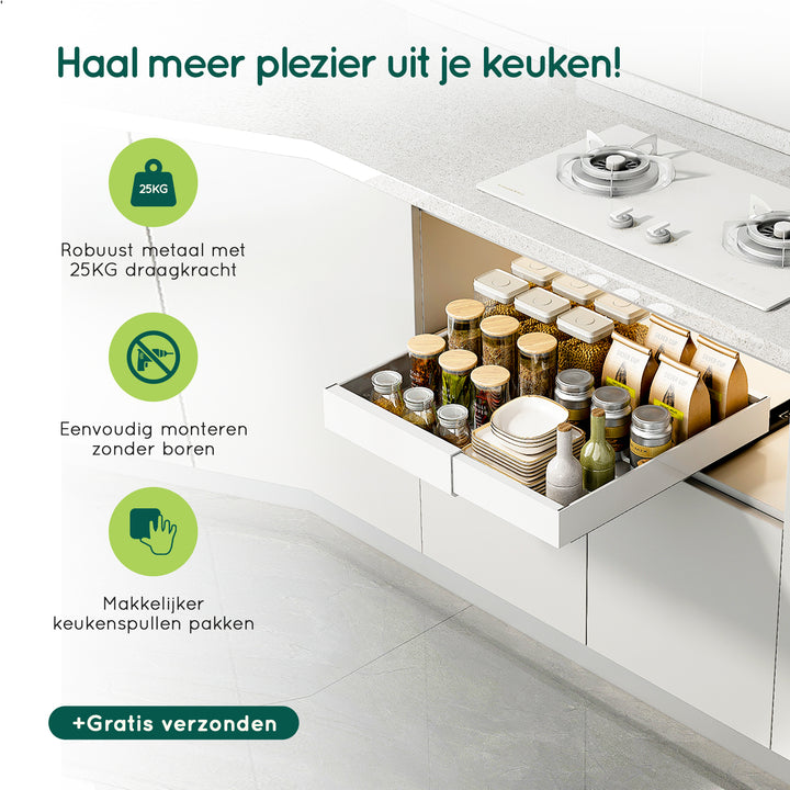 XIVADA Keukenorganizer - Schuiflade  - Aluminium - Verstelbaar - Wit (5)