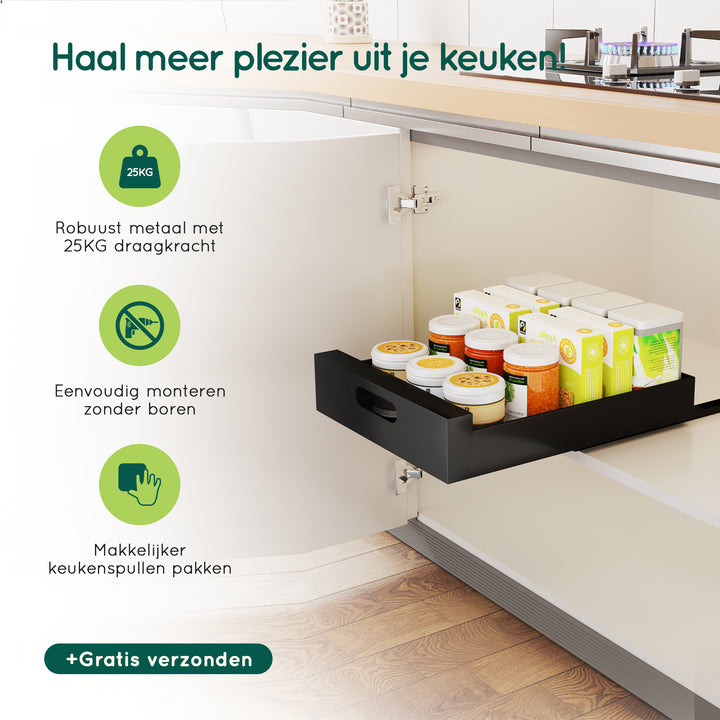 XIVADA Keukenkast organizer - Schuiflade  - Aluminium - 35 cm - Zwart (4)