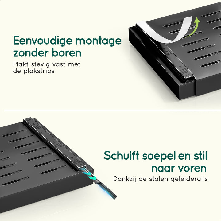 XIVADA Keukenorganizer - Schuiflade  - Aluminium - Verstelbaar - Zwart (3)