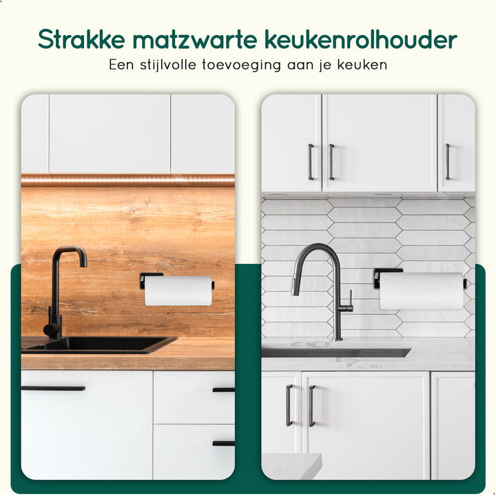 XIVADA Keukenrolhouder Mona - Zonder Boren - Plakstrip - Rvs - Zwart (4)