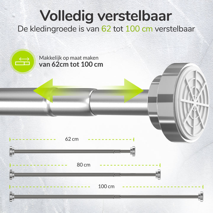 XIVADA Kledingstang Vigo - Zonder boren - Verstelbaar - Zilver (4)