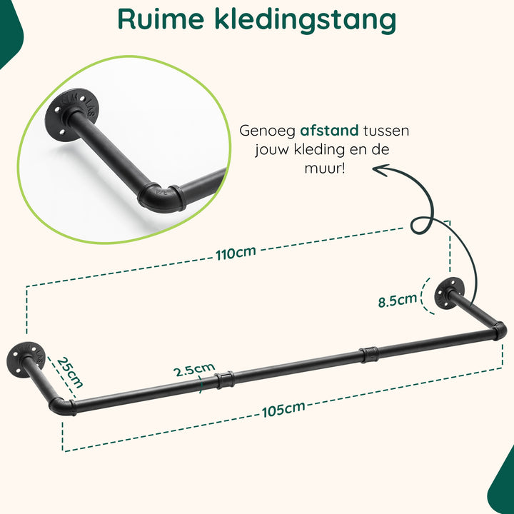 XIVADA Kledingrek Zora - Metaal - Draagkracht 30 KG - 110 cm - Zwart (7)