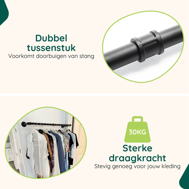 XIVADA Kledingrek Zora - Metaal - Draagkracht 30 KG - 110 cm - Zwart (4)