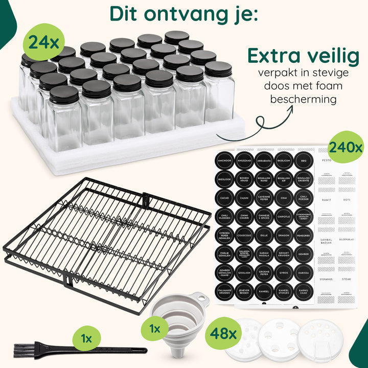XIVADA Kruidenrek met 24 potjes - Organizer lade liggend - Met labels (2)