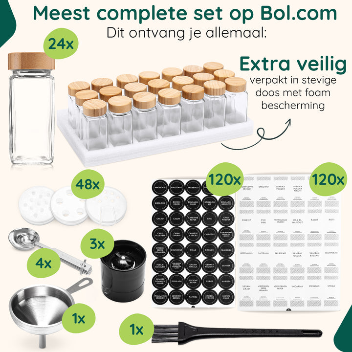 XIVADA Glazen kruidenpotjes vierkant - Stickers - Bamboe - 24 stuks (4)