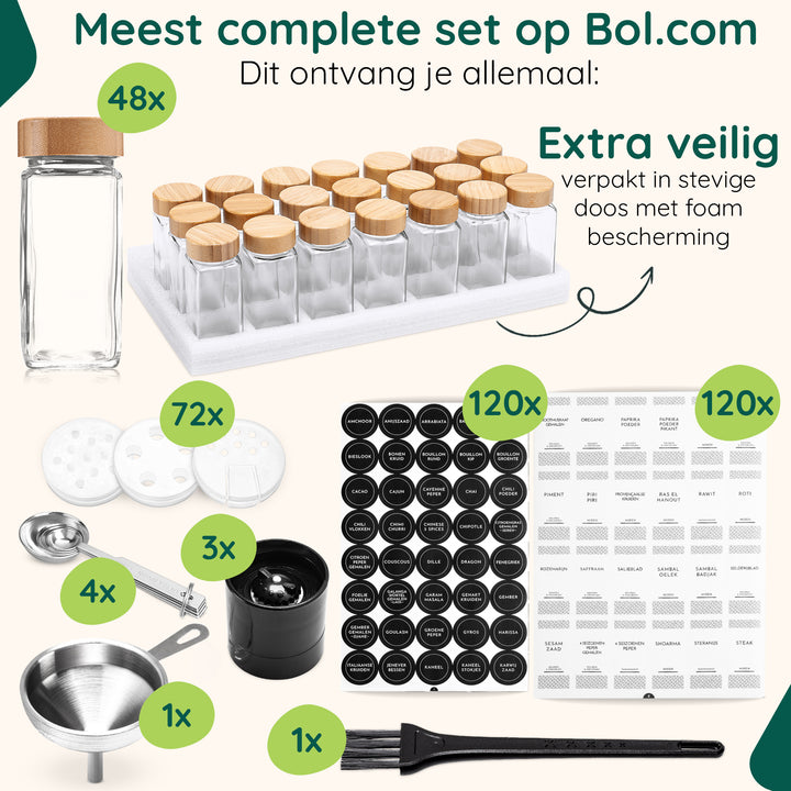 XIVADA Glazen kruidenpotjes vierkant - Stickers - Bamboe - 48 stuks (8)
