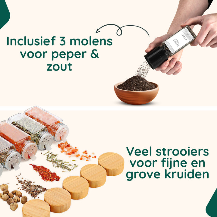 XIVADA Glazen kruidenpotjes vierkant - Stickers - Bamboe - 24 stuks (5)