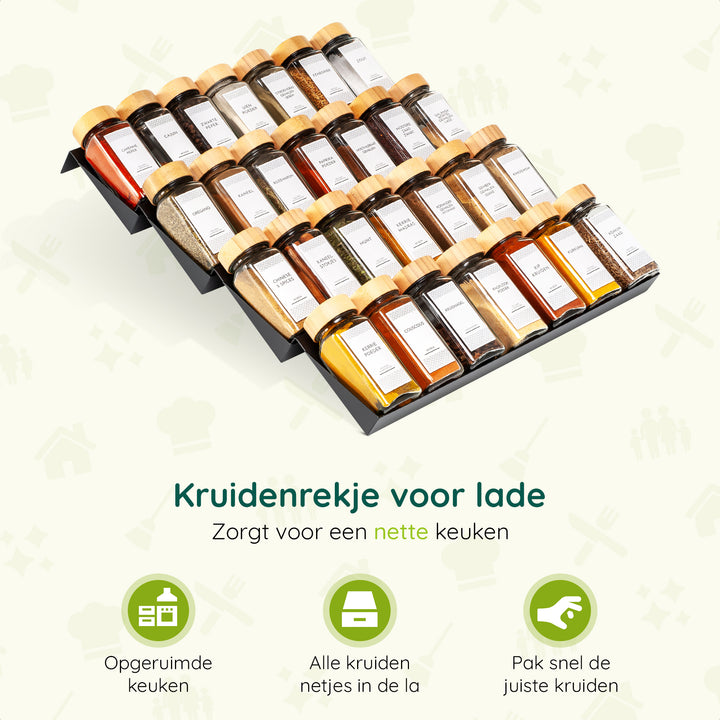 XIVADA Kruidenrek lade met potjes - 24 Kruidenpotjes - 240 stickers (1)