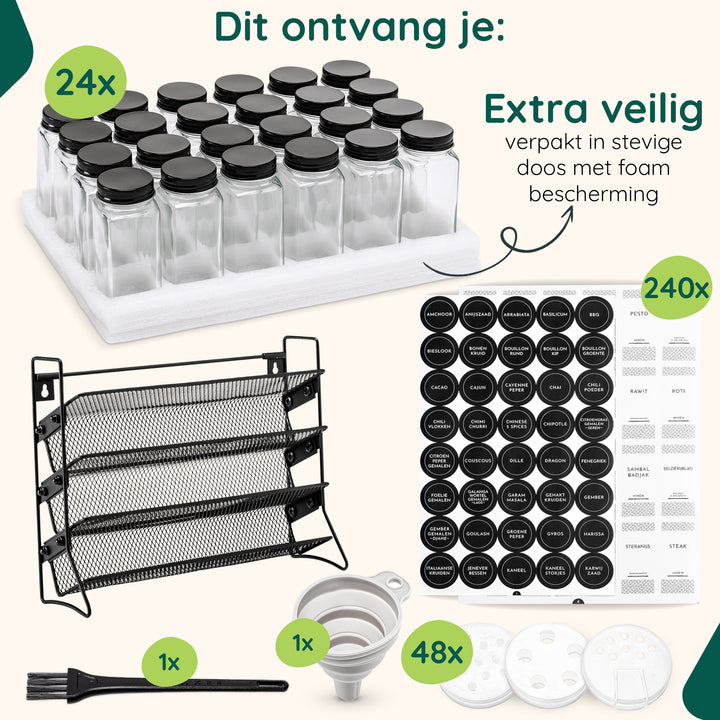 XIVADA Staand kruidenrek met 24 kruidenpotjes - 240 kruidenlabels (3)