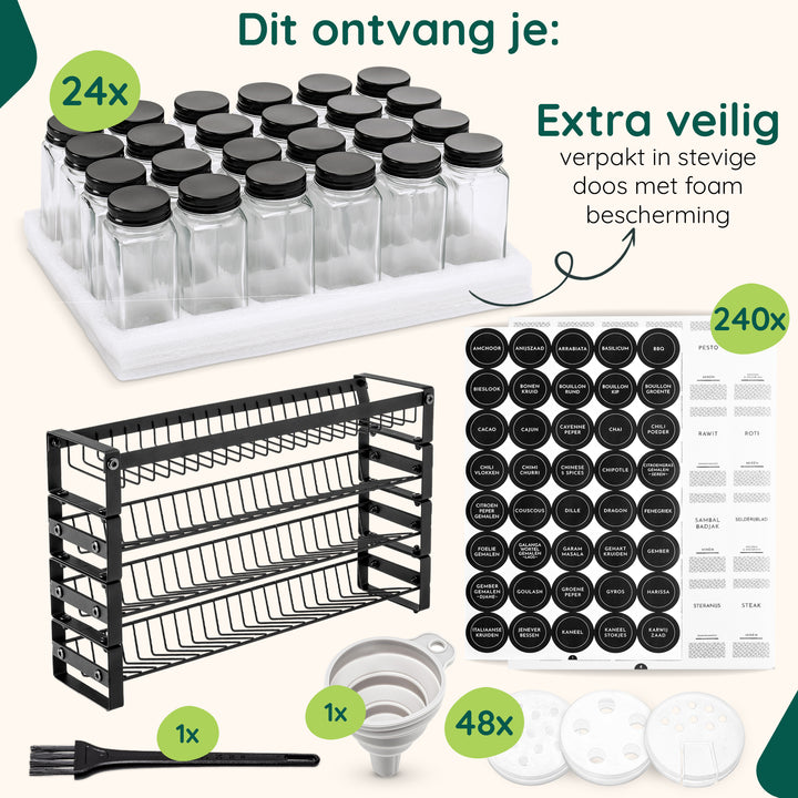 XIVADA Kruidenrek met potjes - 24 Kruidenpotjes - Stickers - Zwart (3)