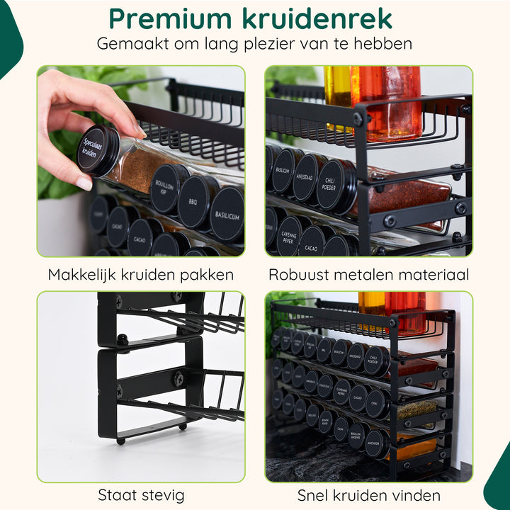 XIVADA Kruidenrek Oliv - Staand - Staal - 24 potjes - 4 Laags - Zwart (1)