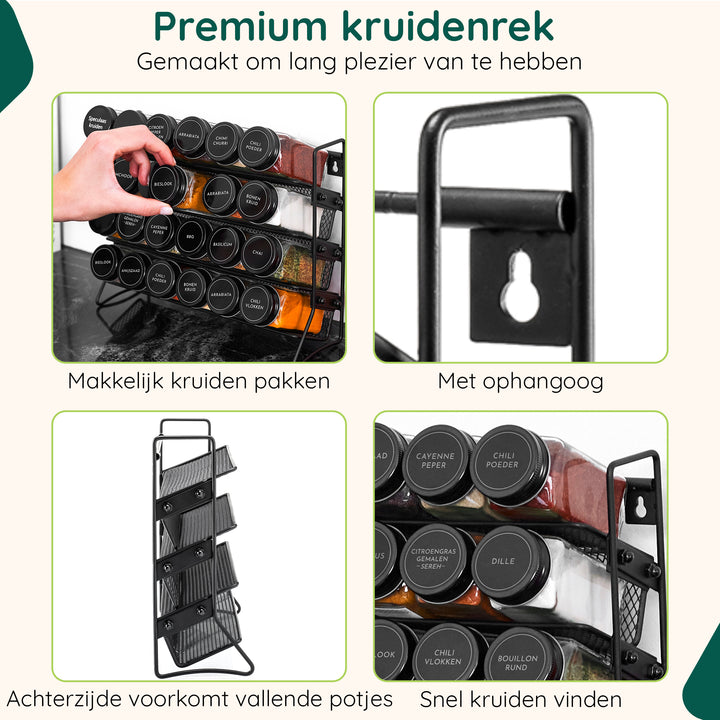 XIVADA Kruidenrekje Paco - Voor 24 potjes - Metaal - 4 Laags - Zwart (5)