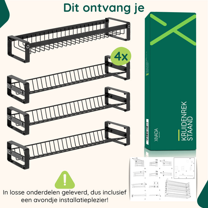 XIVADA Kruidenrek Oliv - Staand - Staal - 24 potjes - 4 Laags - Zwart (2)