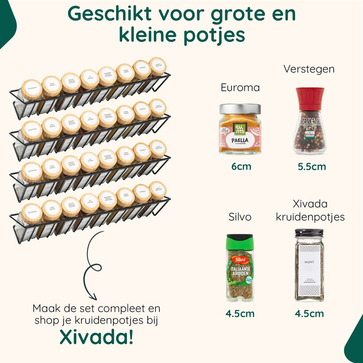 XIVADA Kruidenrek ophangbaar - Muur - Metaal - Zwart - Set van 4 (5)