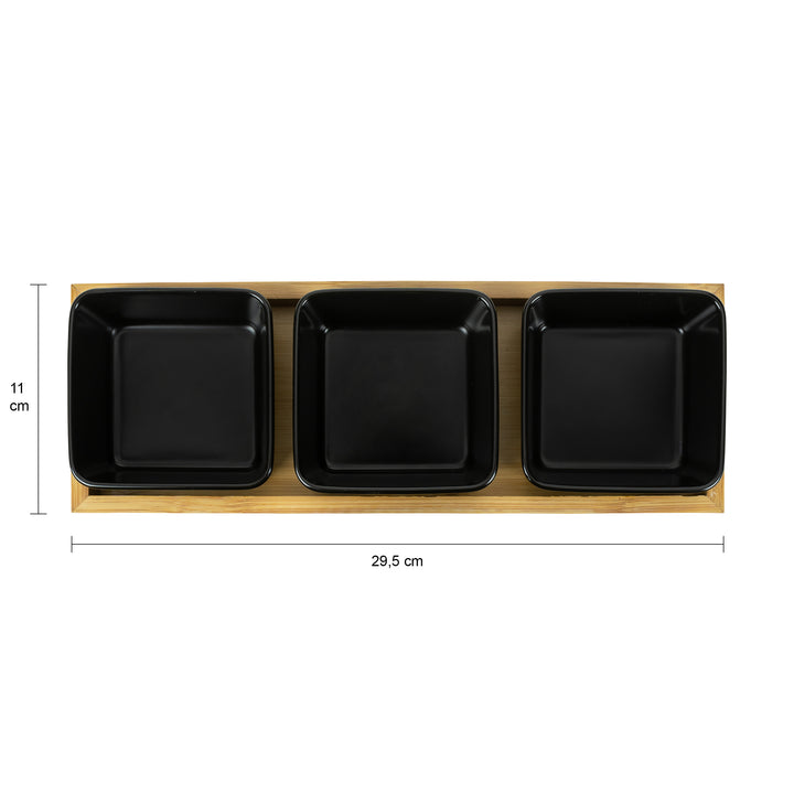 Krumble Tapas schaaltjes 3-delig met houten plankje - zwart (3)