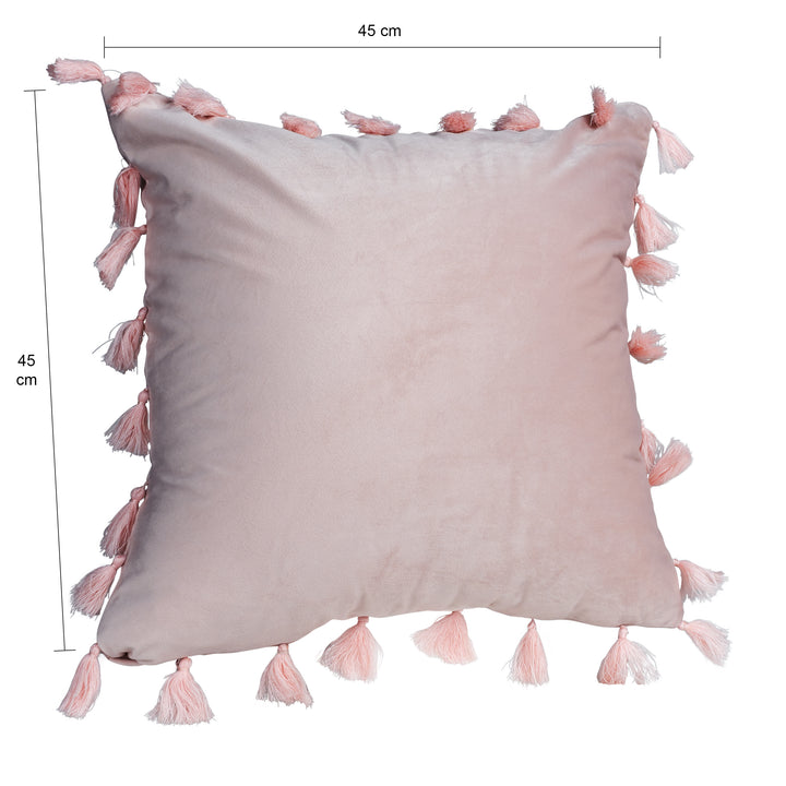 QUVIO Kussenhoes met franjes, 45 x 45cm - Licht roze (1)