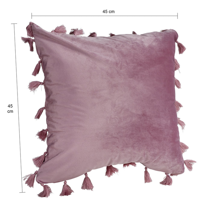 QUVIO Kussenhoes met franjes, 45 x 45cm - Roze (1)