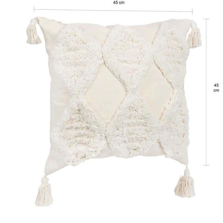 QUVIO Kussenhoes met ruit patroon en franjes, 45 x 45cm - Wit (1)