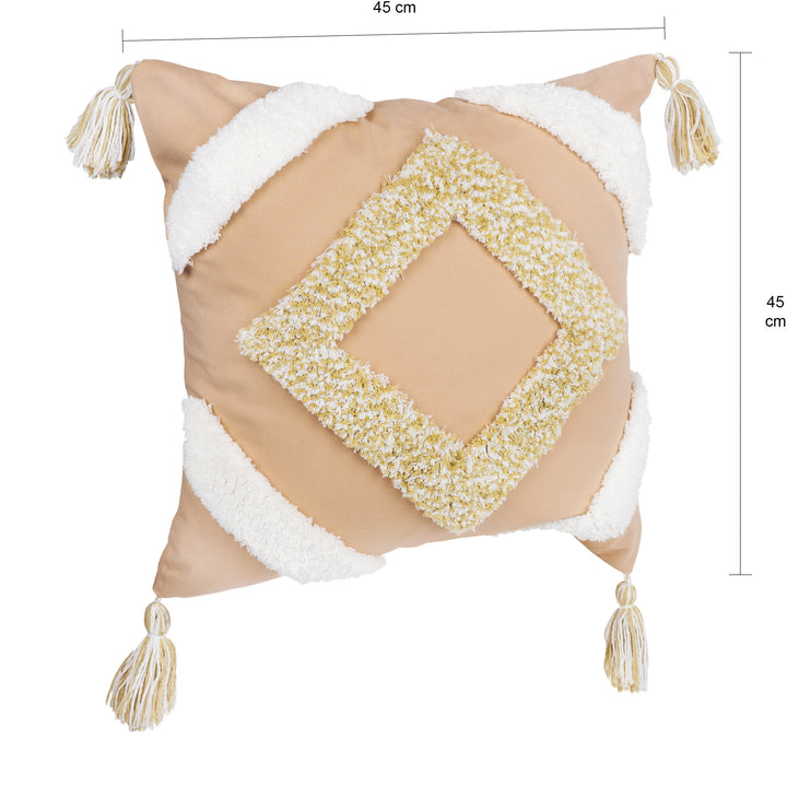 QUVIO Kussenhoes met ruit patroon en franjes, 45 x 45cm - Peach / beige (1)