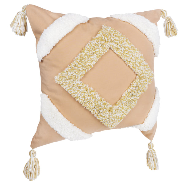 QUVIO Kussenhoes met ruit patroon en franjes, 45 x 45cm - Peach / beige