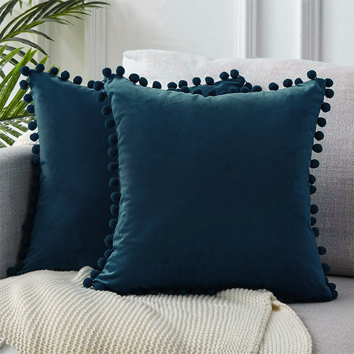 QUVIO Kussenhoes 50 x 50cm met bolletjes fluweel - Donkerblauw (2)