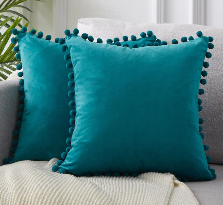 QUVIO Sierkussen gevuld 50 x 50 cm - met bolletjes fluweel - Turquoise (2)