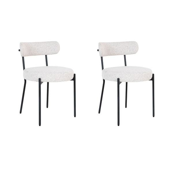 QUVIO Eetkamerstoelen Leanne - Bouclé - Staal - Wit - Set van 2