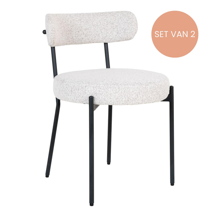 QUVIO Eetkamerstoelen Leanne - Bouclé - Staal - Wit - Set van 2 (1)