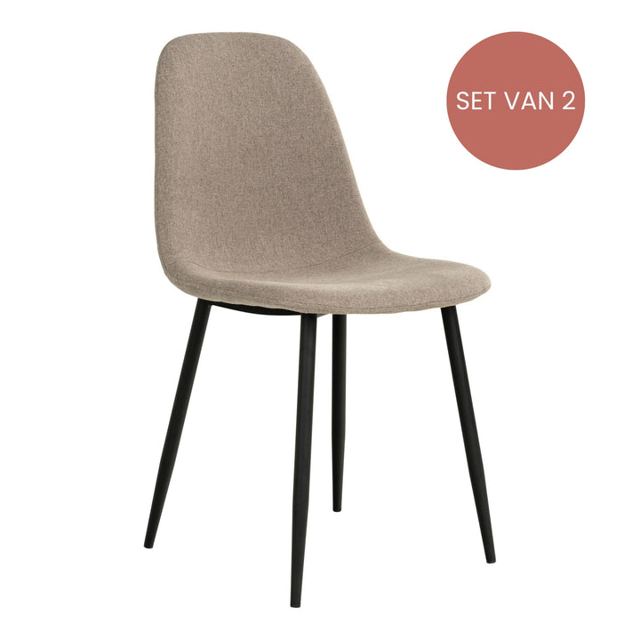 QUVIO Eetkamerstoel Lilly - Polyester - Staal - Lichtbruin - Set van 2 (1)