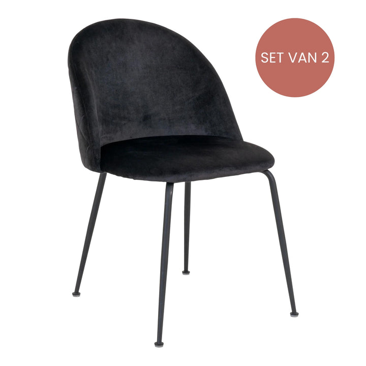 QUVIO Zwarte eetkamer stoel Lowen - Fluweel - Staal - Zwart - Set van 2 (1)